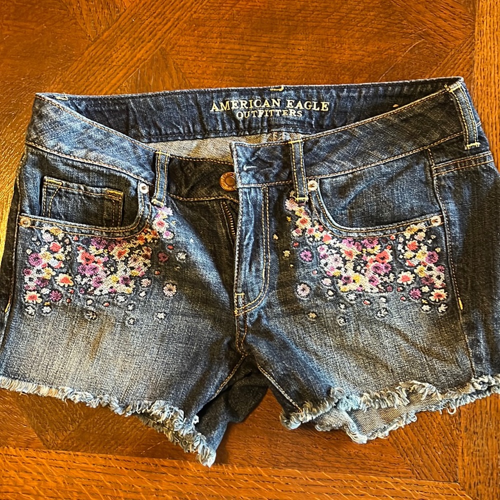 American Eagle shorts with floral embroidery